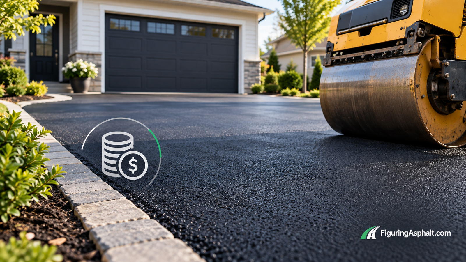 Fresh residential asphalt driveway with paving cost planning guide